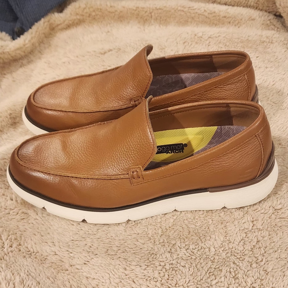 Skechers Tan Leather Slip-On Loafers